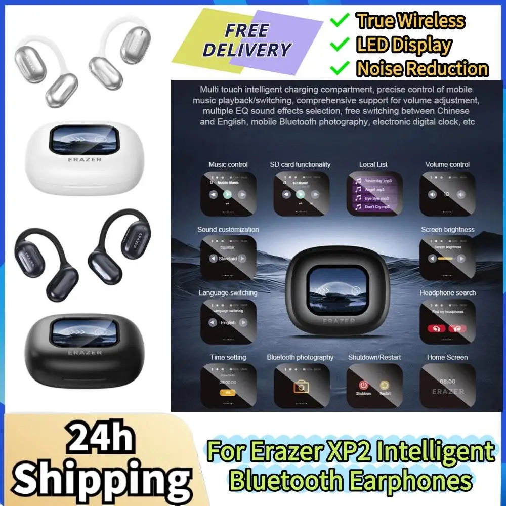 For Erazer XP2 Intelligent Touch Noise Reduction Bluetooth Earphones Led Display Hanging Ear True Wireless Bluetooth Earphones