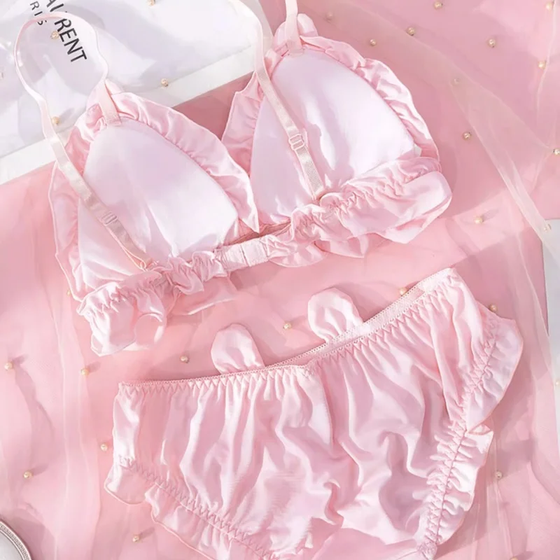 The Girl with Rabbit Ears, Cute Student Comfortable and Soft Girl Cute Underwear Bra Bra Without Steel Rings Women Underwear Set image 5
