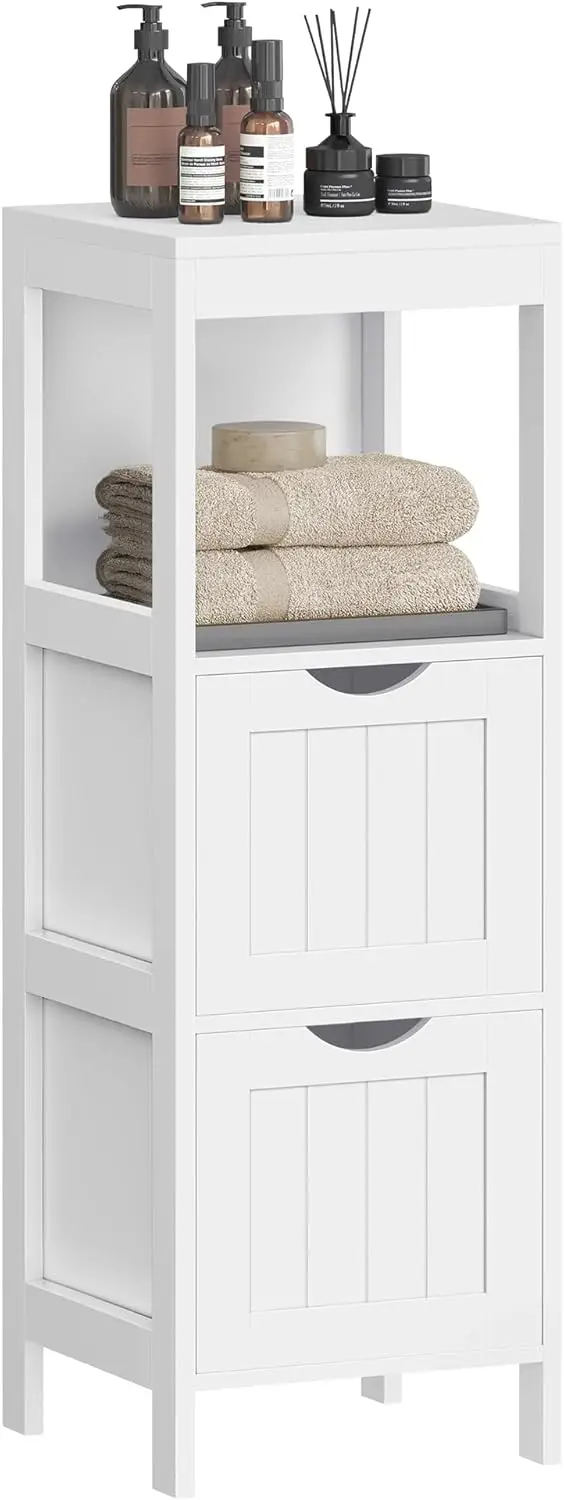 

Multifunctional Storage Cabinet with 2 Drawers, White Corner Unit for Bathroom Living Room Bedroom, 35 Inches Height