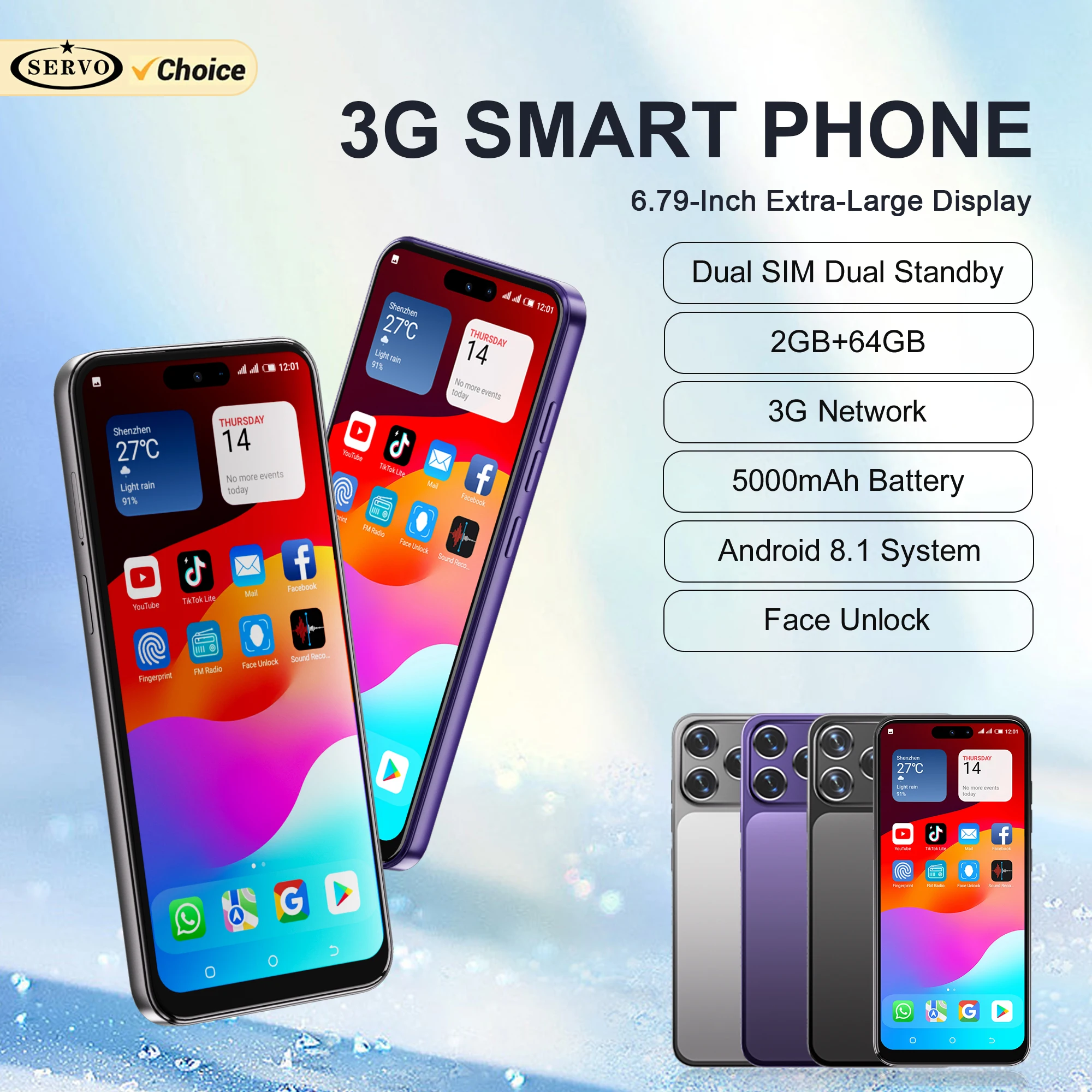 

SERVO A17 PRO Android OS Smartphone 6.79" Big Display 2GB+64GB Play Store WiFi Hotspot 5000mAh Smart Mobile Phones 2 SIM Standby