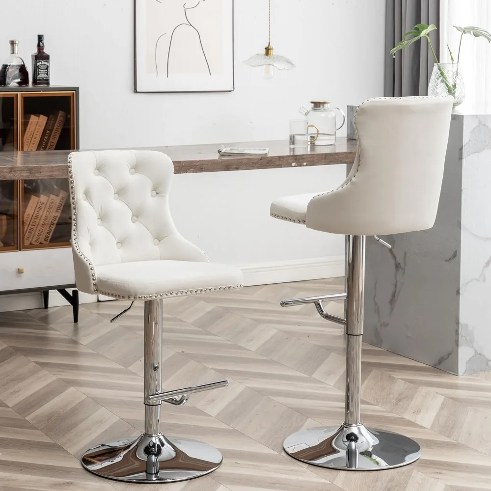 Factory Direct 2026 Velvet Swivel Bar Stools Set of 4, Adjustable Counter Height, Nailhead Trim, 25-33 inch, 300 lbs