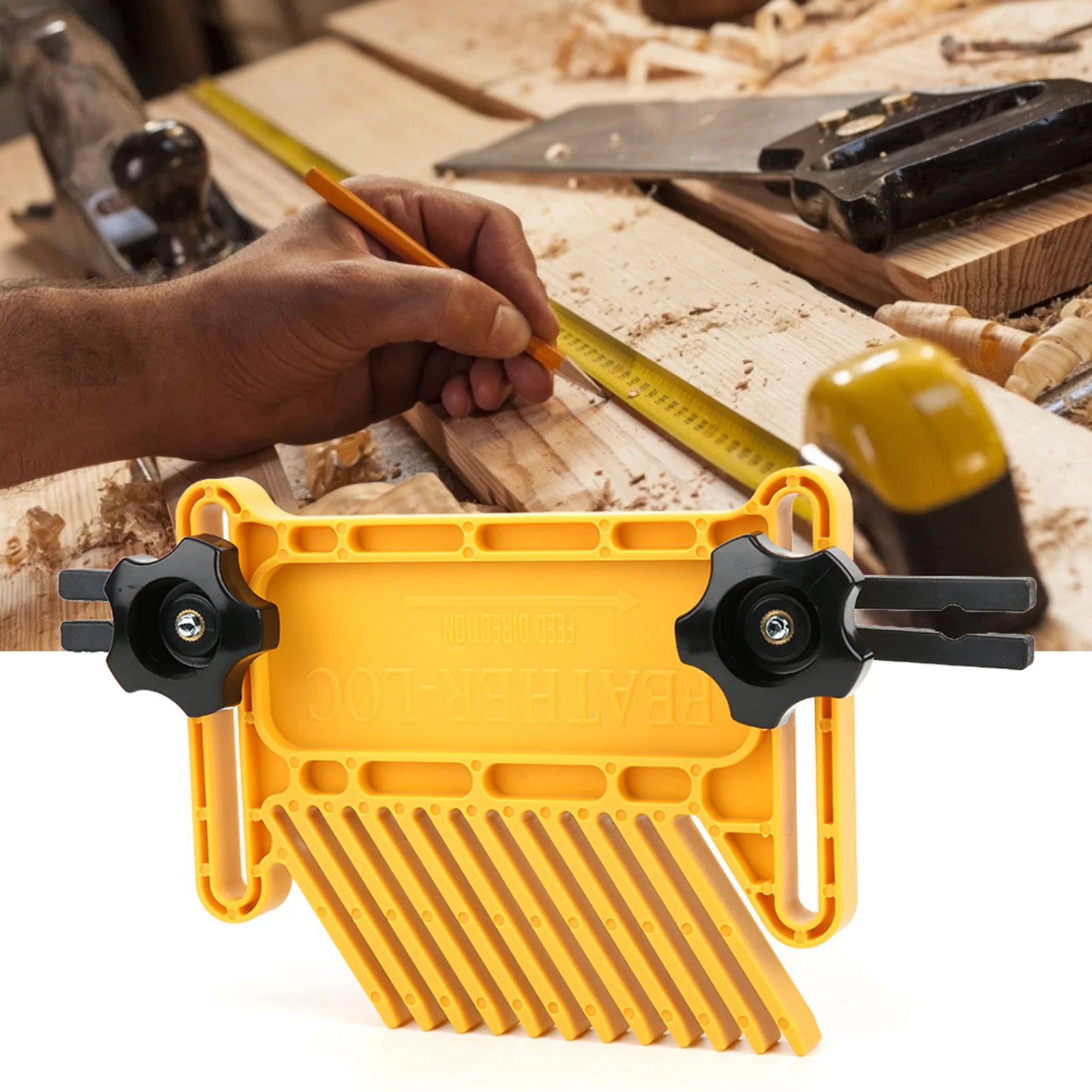 2Pcs Woodworking Feather Board Set Router Tables Saws Yellow Carpentry Aid Hand Tool Kit