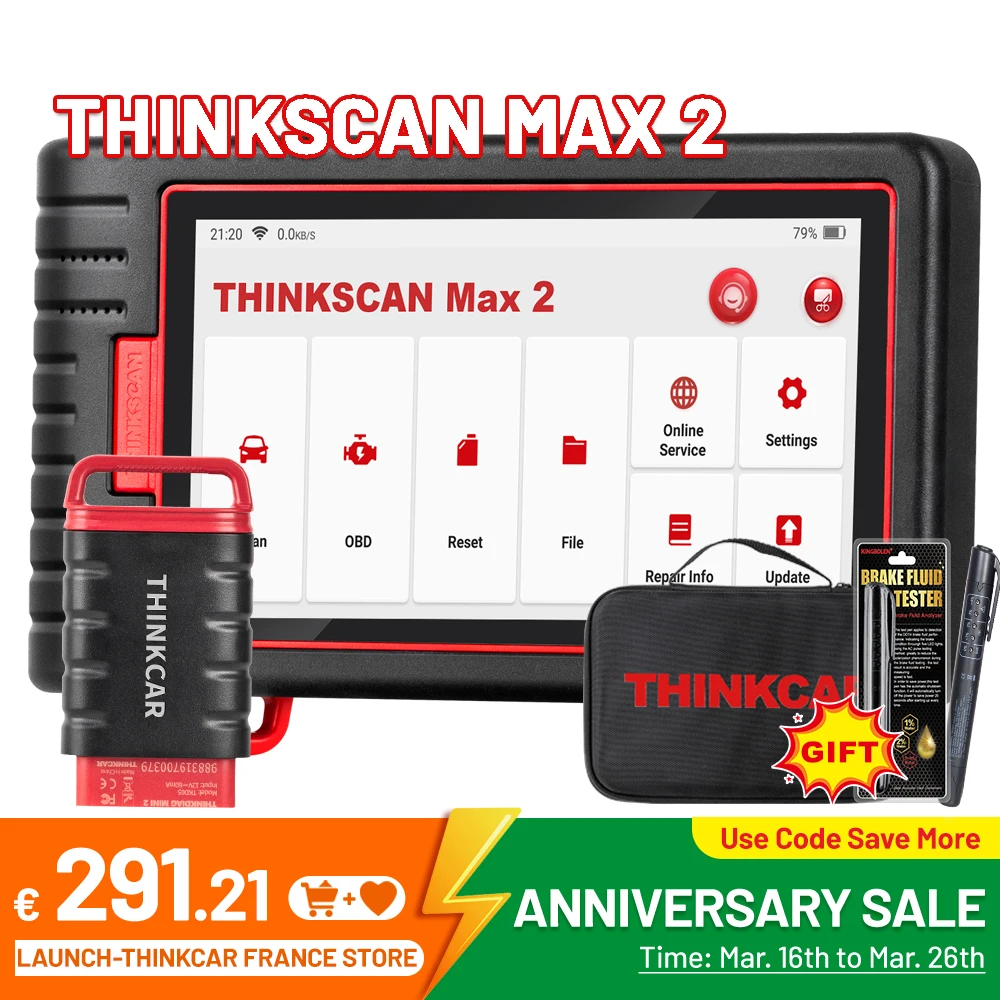 THINKCAR ThinkScan Max 2 All System OBD2 Diagnostic Tool Support with CAN FD For GM 2022 AF DPF IMMO 28 Reset ECU Coding Scanner