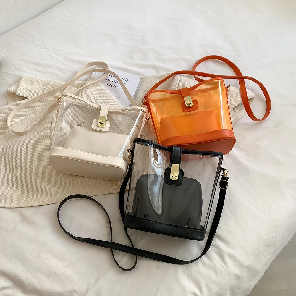 Women Transparent Shoulder Bag PVC Clear Bag Fashion Shopping Bags Waterproof Girls Crossbody Bag 2023 Solid Color Messenger Bag