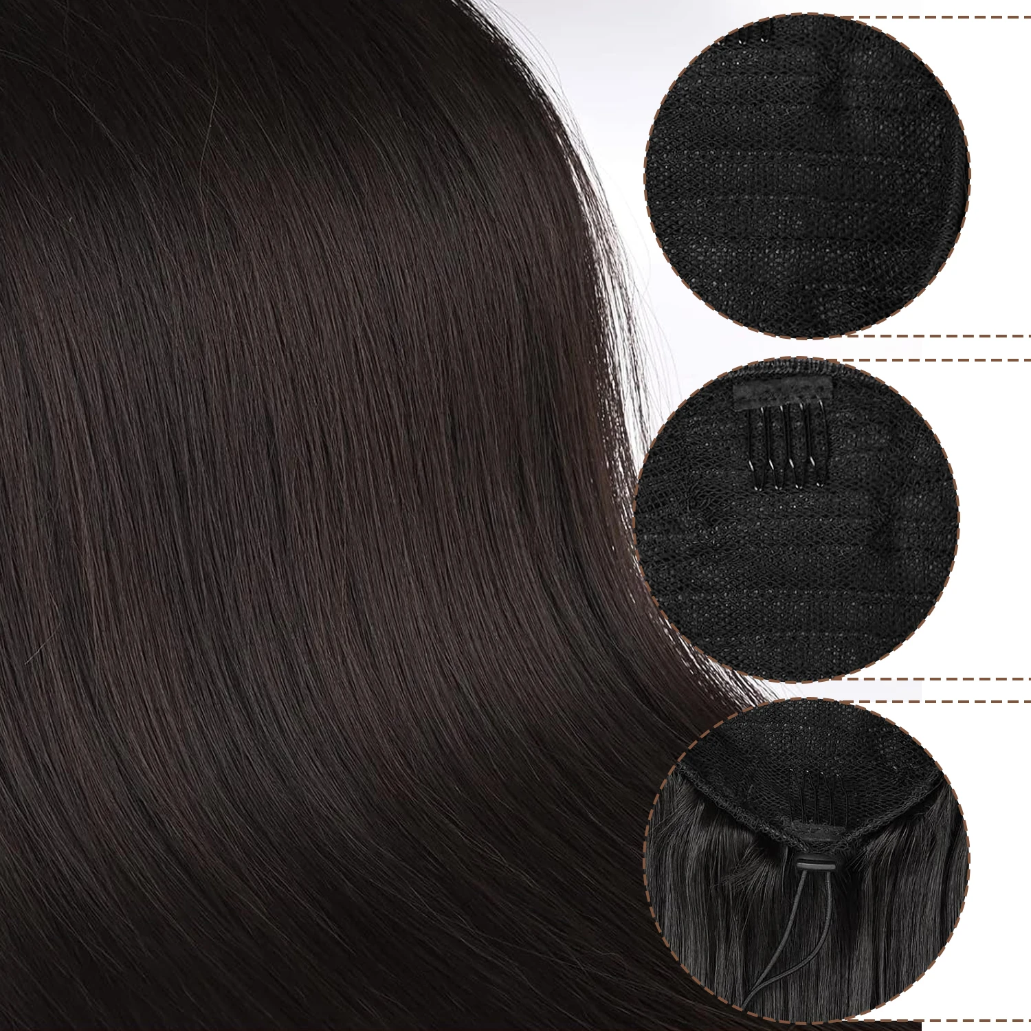 Rabo de cavalo reto longo sintético para mulheres, clipe em extensões de cabelo, rabo de pônei com cordão resistente ao calor, cabelo falso