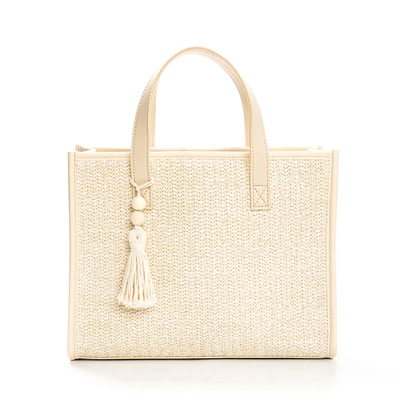 Mini Minimalist Straw Bag Simple Straw Bag, Mini Woven Shoulder Bag With Beading