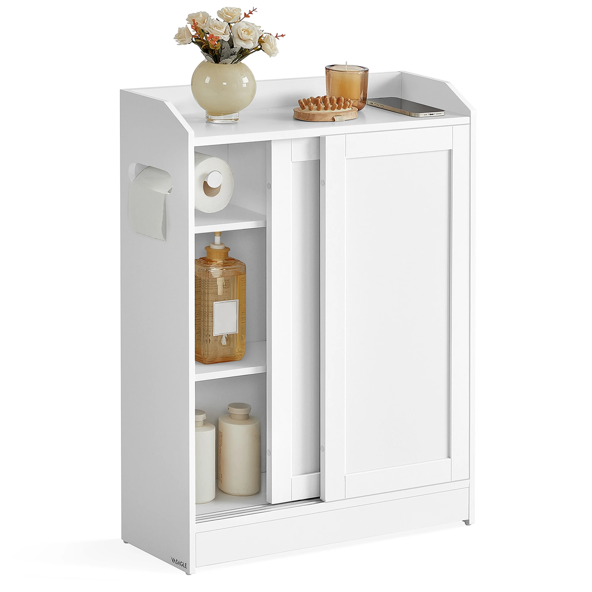 

VASAGLE Bathroom Cabinet, Slim Bathroom Storage Cabinet, Toilet Paper Holder and Brush Compartment, Sliding Doors