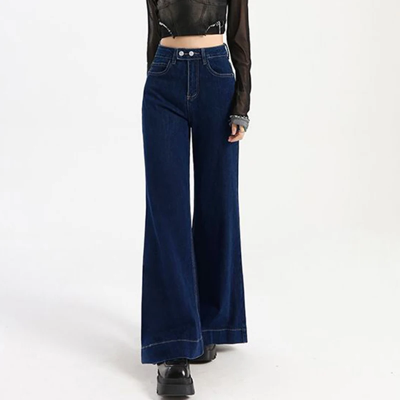 Female Double Button Straight Leg Jeans Girls High Waist Baggy Solid Denim Pants Hot Sale Lady Casual Fashion Trousers