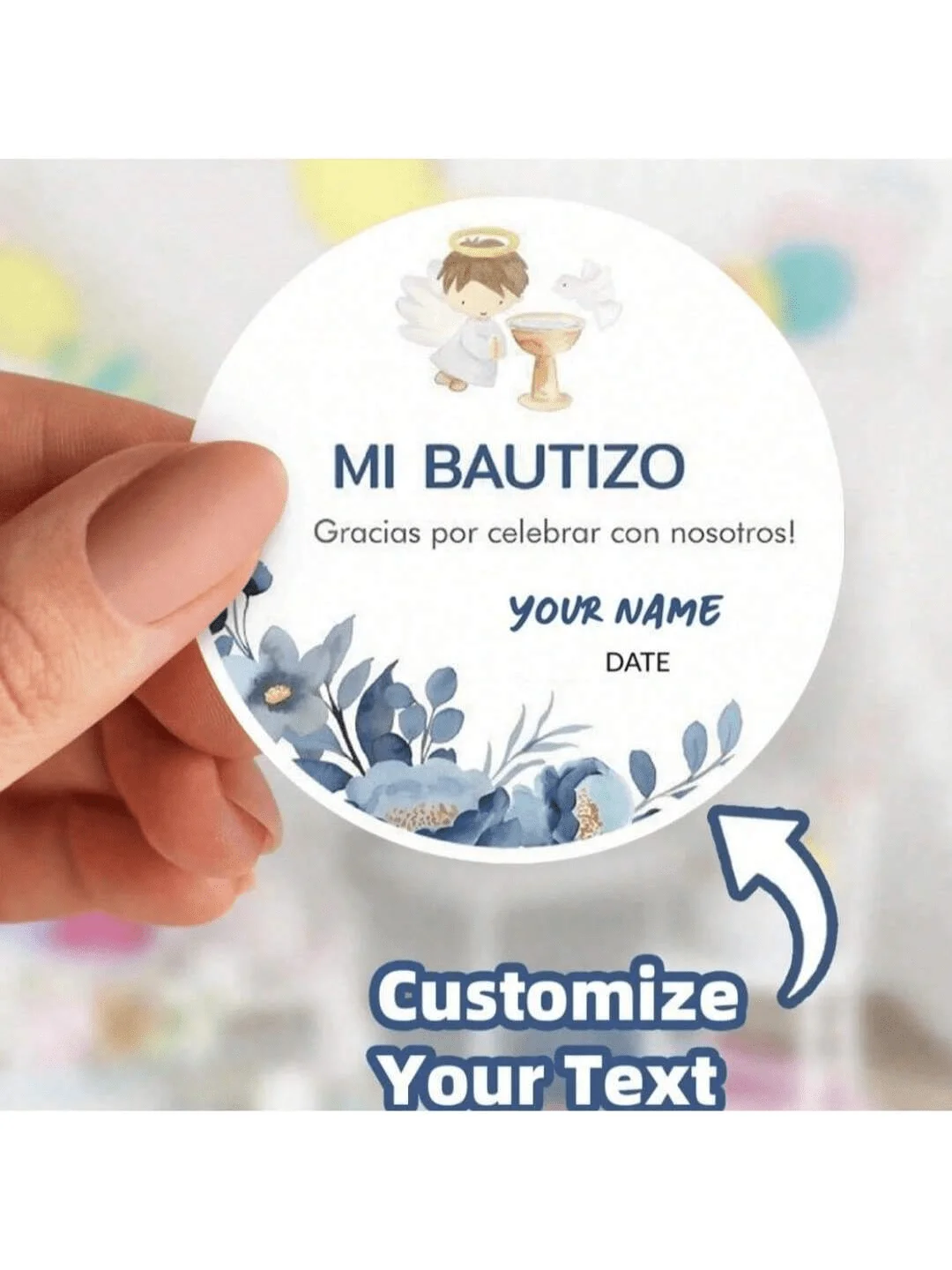 100 قطعة اسم شخصي ملصقات لصالح التواصل الأول ، ملصقات المناولة الأولى ، مقاومة للماء 1.5 ~ 3 بوصة ملصقات المناولة المقدسة الأولى