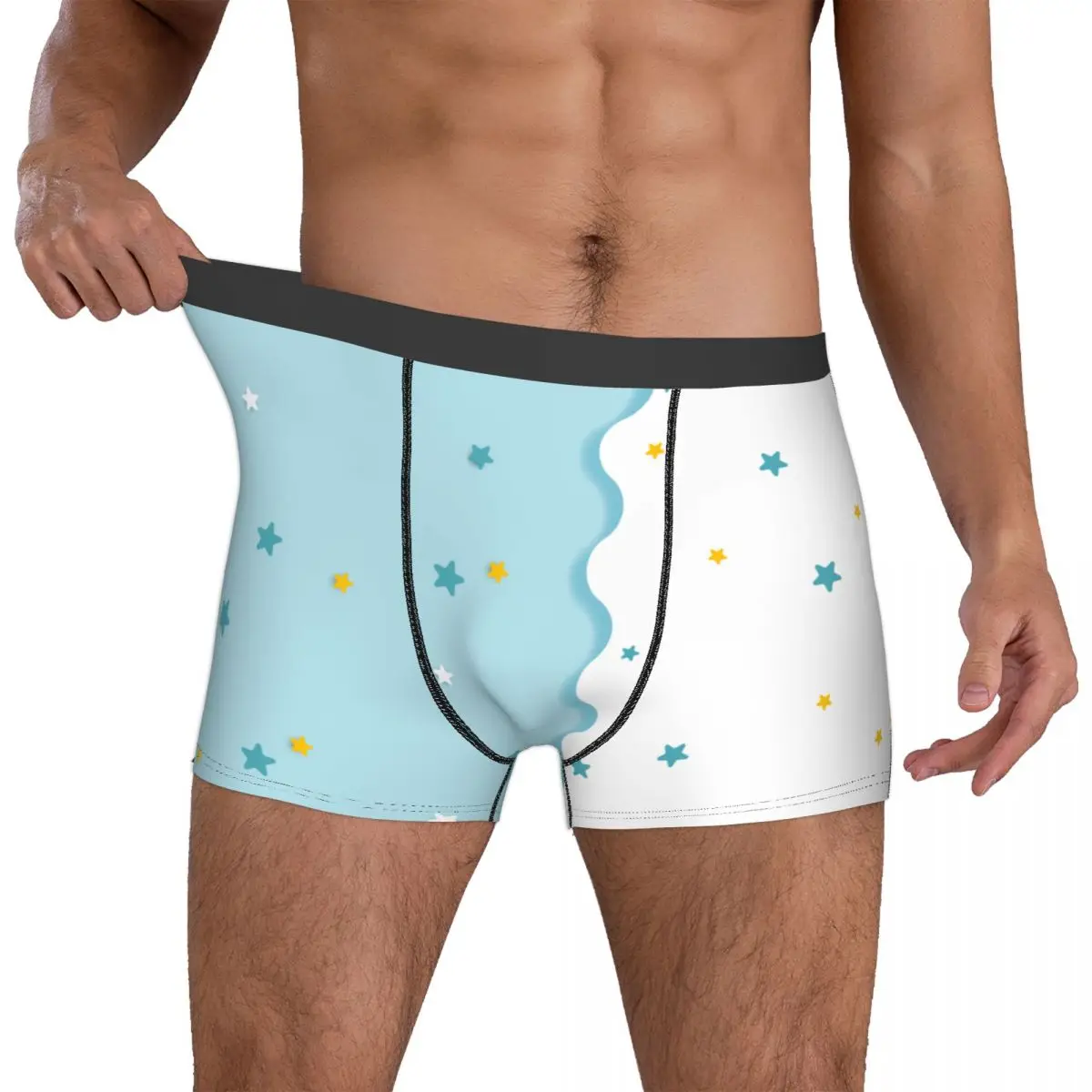 Sky Blue Ijs Ster Mannen Boxer Slips Patroon Textuur Schilderen Zeer Ademend Ondergoed Print Shorts Verjaardagscadeautjes