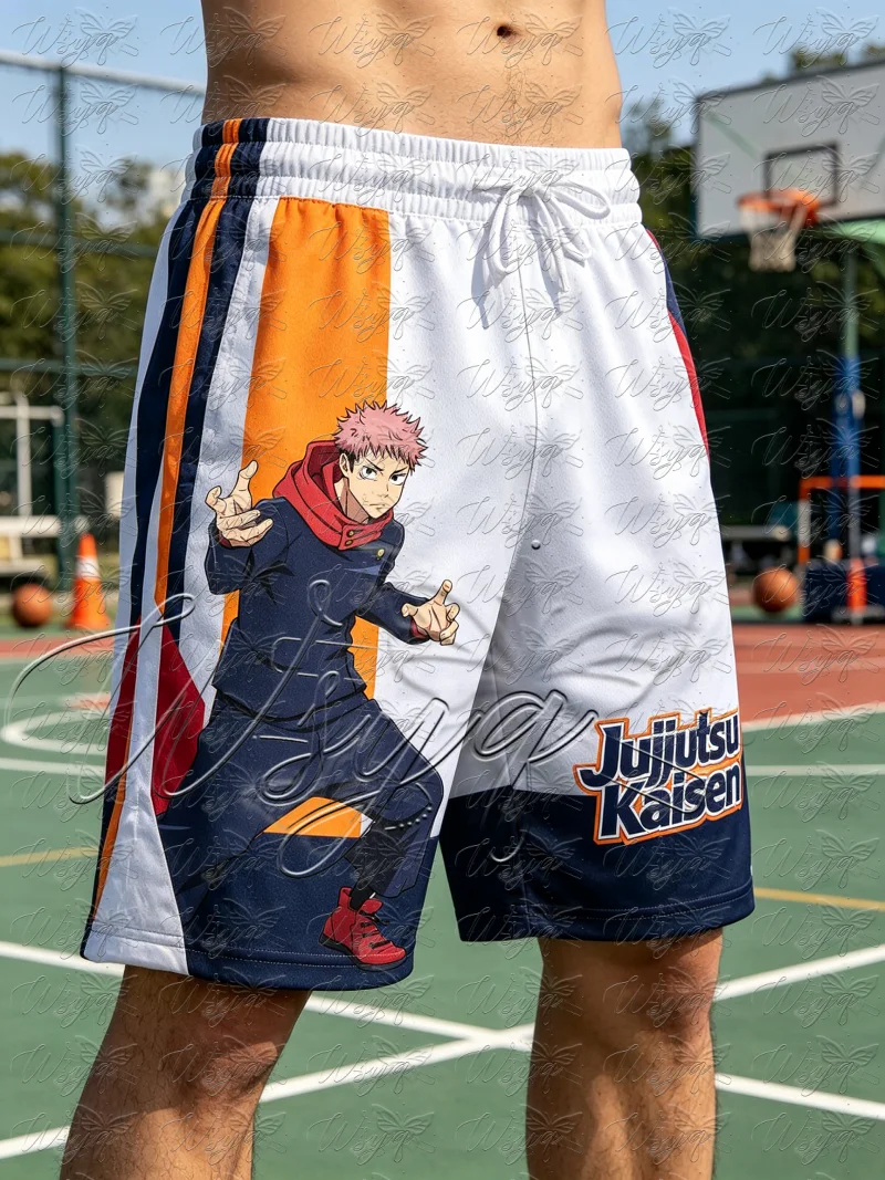 Jujutsu Kaisen Yuji Itadori Stripe Basketball Shorts Summer Quick Dry Unisex Drawstring Breathable Casual Gym Sports Shorts Y2k