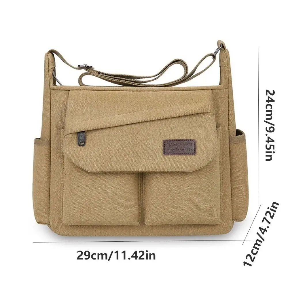 Borsa a tracolla in tela da uomo di grande capacità Borsa a tracolla multitasca in stile coreano con cerniera Borsa a tracolla in tinta unita da lavoro