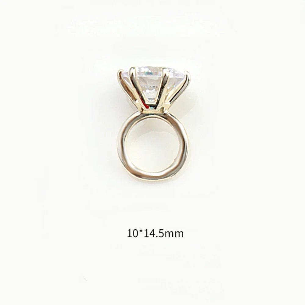10pcs Zircon Sparkle Nail Art Charm 3D Gold Silver Alloy Big Diamond Crystal Jewelry Luxury Ring DIY Manicure Art Decorations