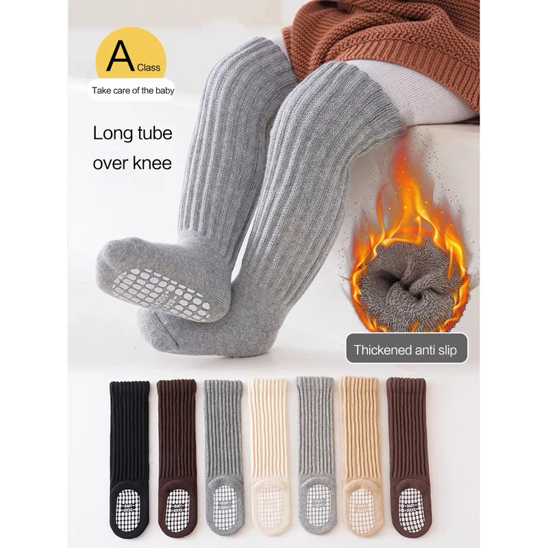 Baby Non Slip Socks Boys Girls Winter Thick Warm Solid Color Crew Socks with Grips Accessories