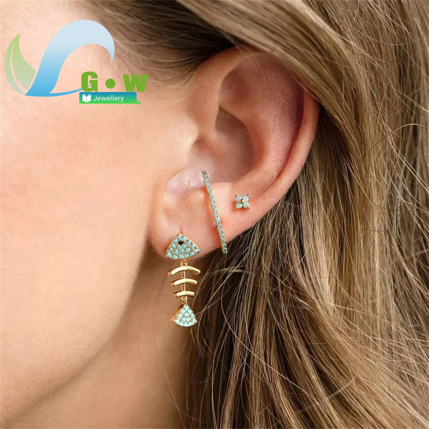

Серьги-гвоздики из серебра S925 пробы в форме рыбьей кости, асимметричные, с микроинкрустацией цирконием, модные, оригинальные украшения для женщин, оптом