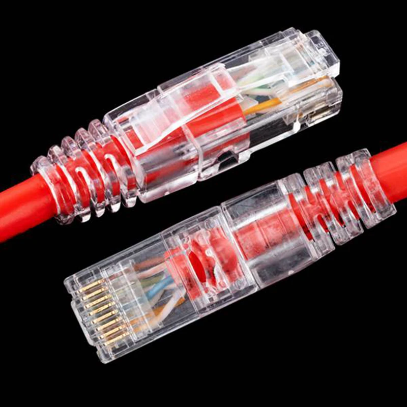 50Pcs Cat6 RJ45 Connector UTP Cable Ethernet Jack 8P8C Network CAT 6 Modular Plugs with 6.5mm RJ45 Caps