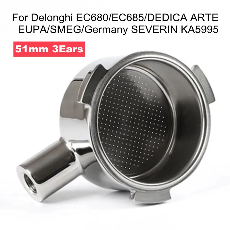 51mm Bottomless Portafilter Head with Pressurized 1 2 Cup Filter Basket for Delonghi EC680 EC685 DEDICA ARTE Coffee Machine