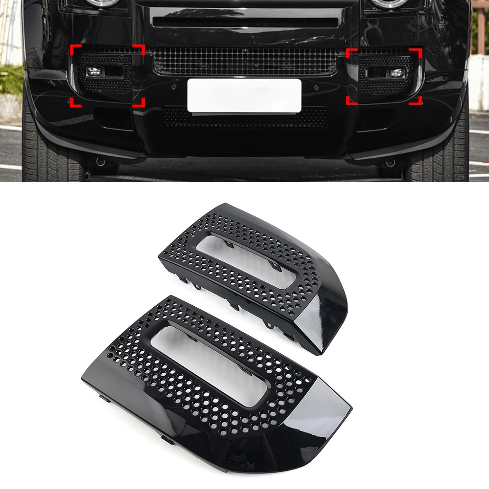 

2Pcs Car Fog Lights Grill Fog Lamp Frame Bezel Cover For Land Rover Defender 90 110 130 2020 2021 2022 2023 2024 Glossy Black