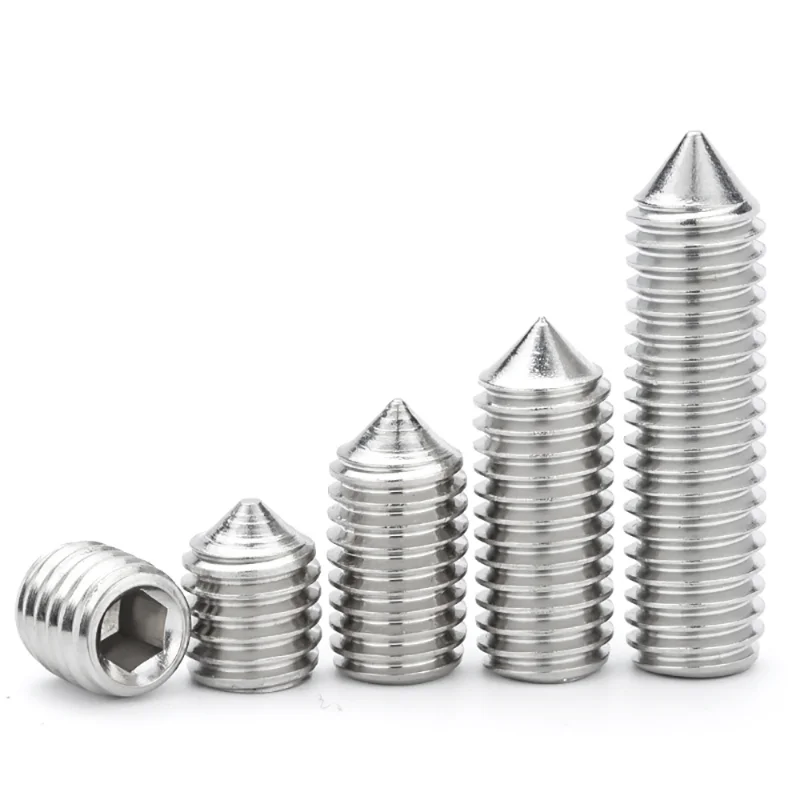 10pcs/pack  Hex hexagon socket set screw cone point grub screw M2 M2.5 M3 M4 M5 M6 M8 M10 M12 304 Stainless Steel DIN914