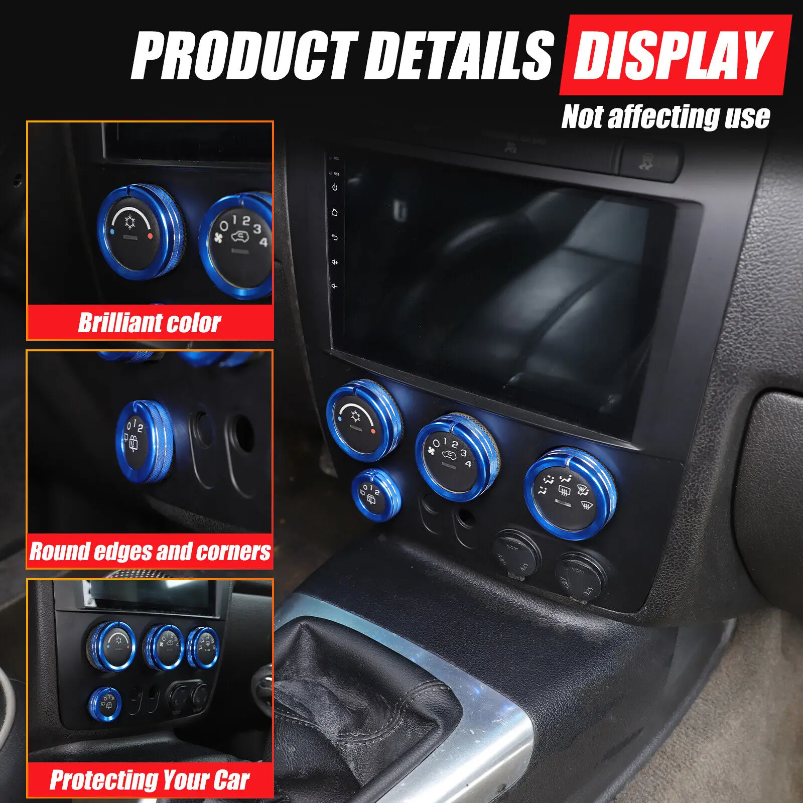 

5 шт., центральная кнопка управления из алюминиевого сплава, ручка переключателя, кольцевая крышка для Hummer H3 SUV SUT 2005-2009, ручка кондиционера, кольцевая крышка