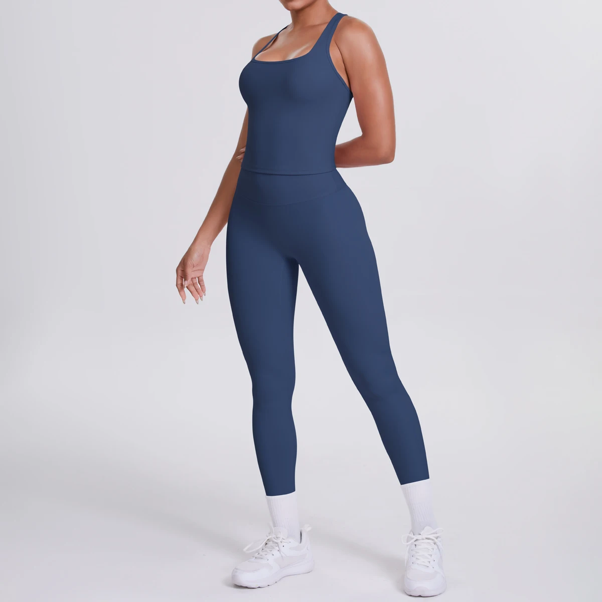 Hamidou 2-teiliges Damen-Yoga-Set, schnell trocknende, hüftformende Fitnesshose, Yoga-Leggings, einfarbig, Gym, schöner Rücken, I-förmige Weste – Detail 21