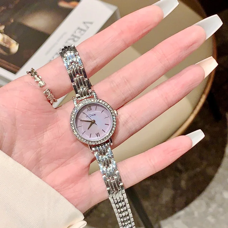 High-quality Fritillary Diamond Women\'s Watch Luxury Niche Light Luxury Simple Round Small Exquisite Elegant Bracelet Watch