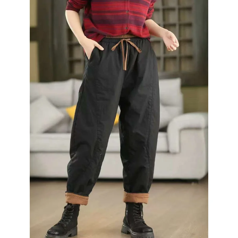 Masss Wasss Brand Winter Fashion Warm Clothes Women Loose Casual Padded Pants Ladies Classic Casual Elastic Waist Harem Trousers