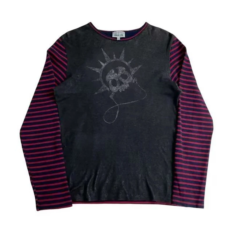 

Y2K Готическая женская футболка с длинным рукавом, повседневная свободная шикарная футболка с графическим принтом, топ в стиле гранж, панк, хип-хоп, Harajuku, эстетичная уличная одежда