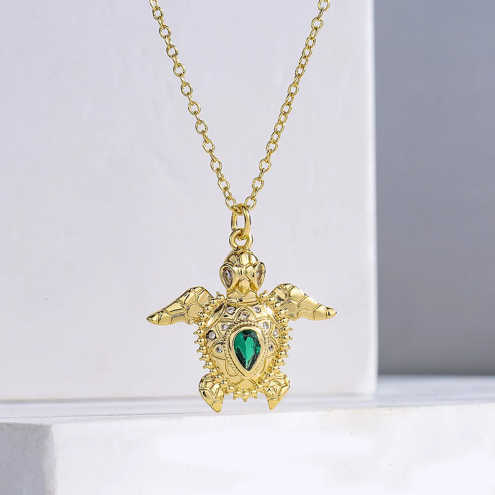 New Stylish Good Luck Cute Tortoise Rabbit Anima Pendant Gold Color Zircon Necklace For Women Girls Party Jewelry Holiday Gift