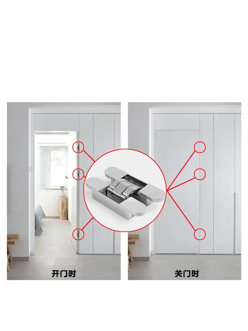 60KG Wooden Door 180 Degrees Hidden Hinge Home Hardware Wide door spacing Invisible Cross Casement Gate Hinge