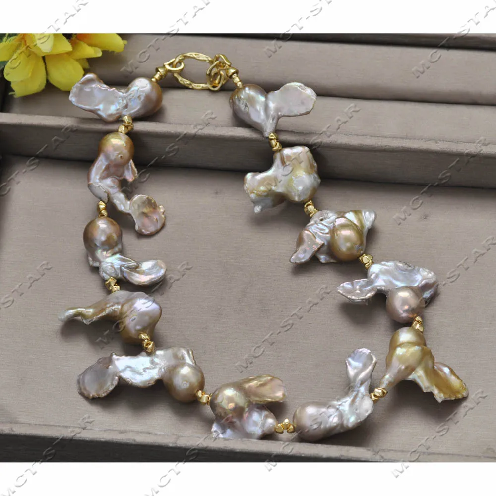 

Z13745 18" 36mm Golden Lavender Baroque Wings Keshi Reborn Pearl Necklace Custom Jewelry