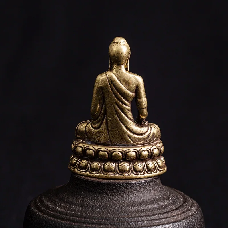 Hollow Pocket Brass Sakyamuni Small Ornament Dharma Patriarch Hand Handle Antique Copper Micro Carving StallW1