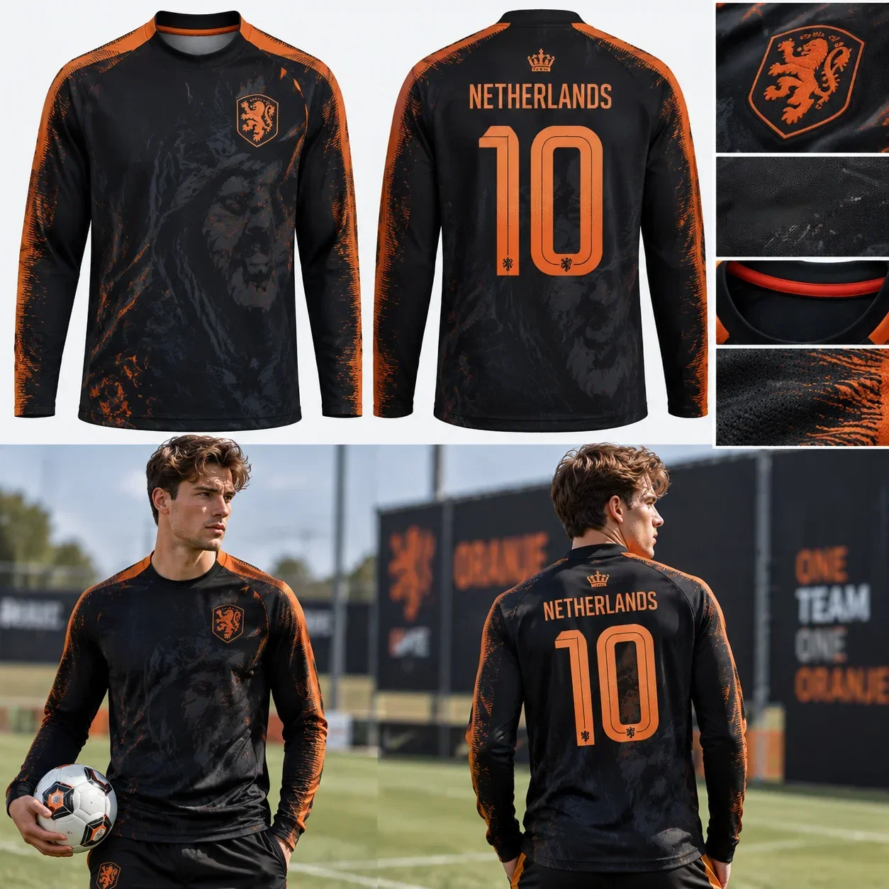 Fan Edition Netherlands Football Long Sleeve Jersey Unisex Soccer Graphic Tee Casual Fitness Sports Match Day Outfit Wear Top
