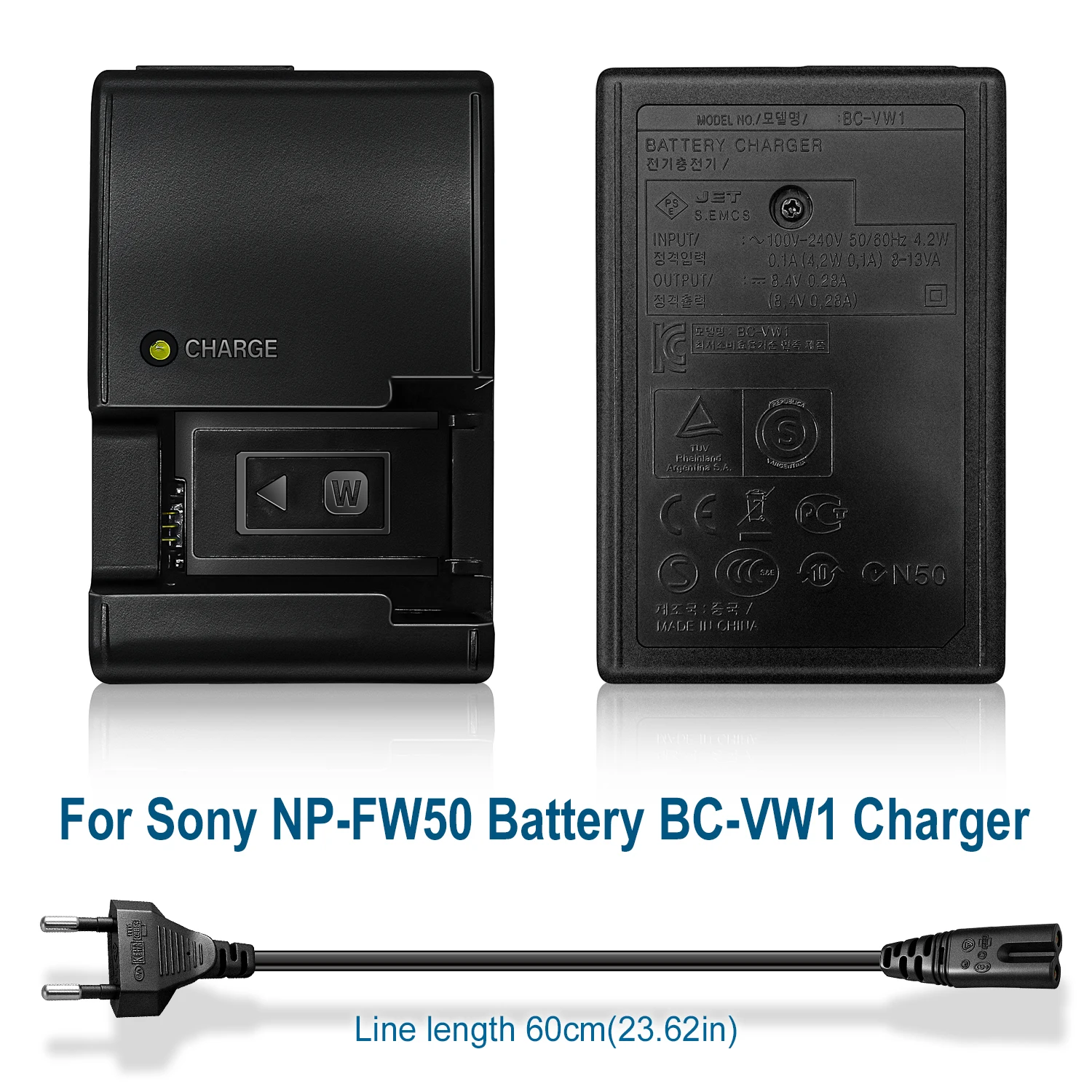 BC-VW1 Batterieladegerät für Sony NP-FW50 Akku für A5000 A5100 A6000 A6300 A6500 A6400 A7R A7S A7 A7M2 A7R2 A33 A35 A37 Kamera – Detail 1
