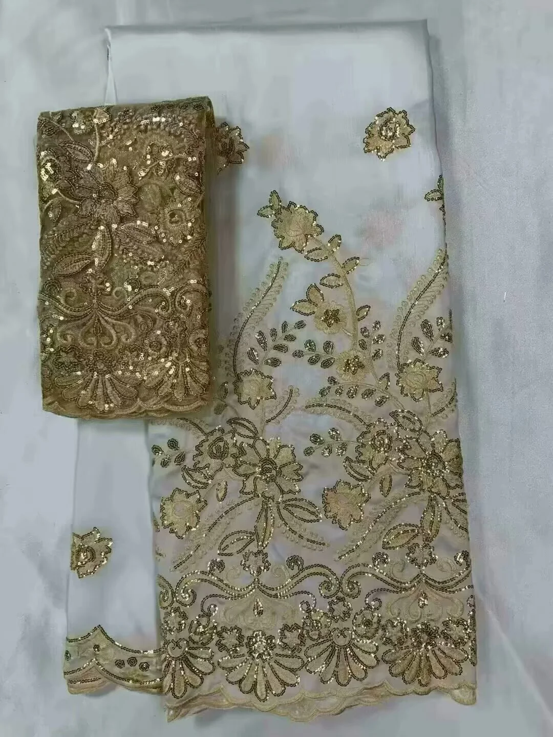 Nieuwe Pailletten George Kant 2025 Hoge Kwaliteit Indiase George Kant Stof Met Franse Netto Kant Stof Blouse Voor Trouwjurk 5 + 2 Yard
