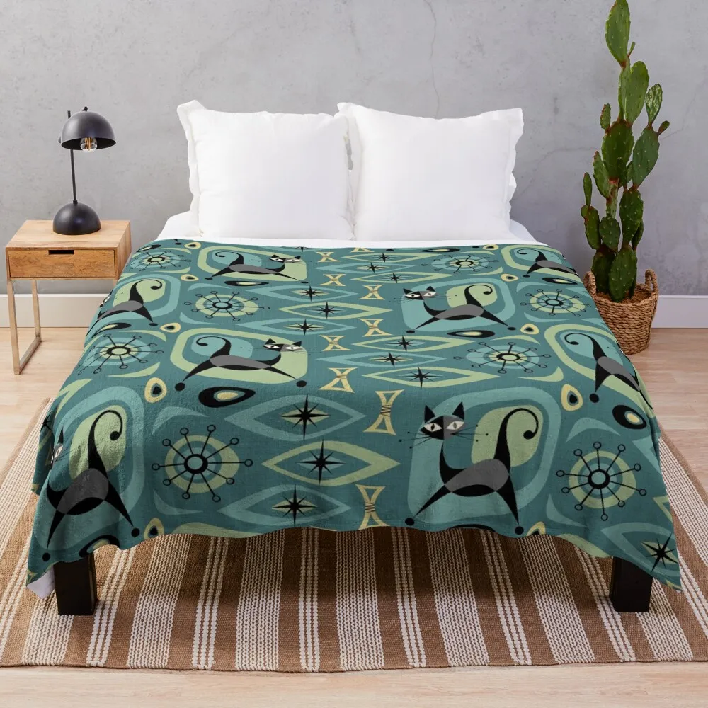 Mid Century Cat Abstract ??studioxtine Throw Blanket Bed covers Flannel for sofa Luxury Throw Blankets