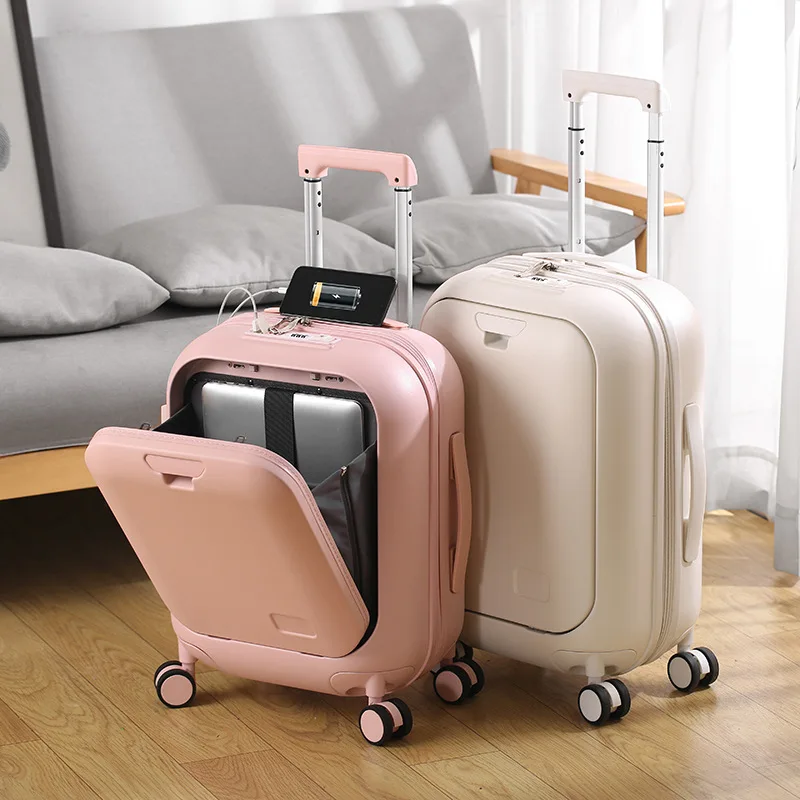 

Multifunctional Front Opening Suitcase 20 Inch Cabin Luggage Impact Resistant Lightweight Password Lock Trolley Luggage Set