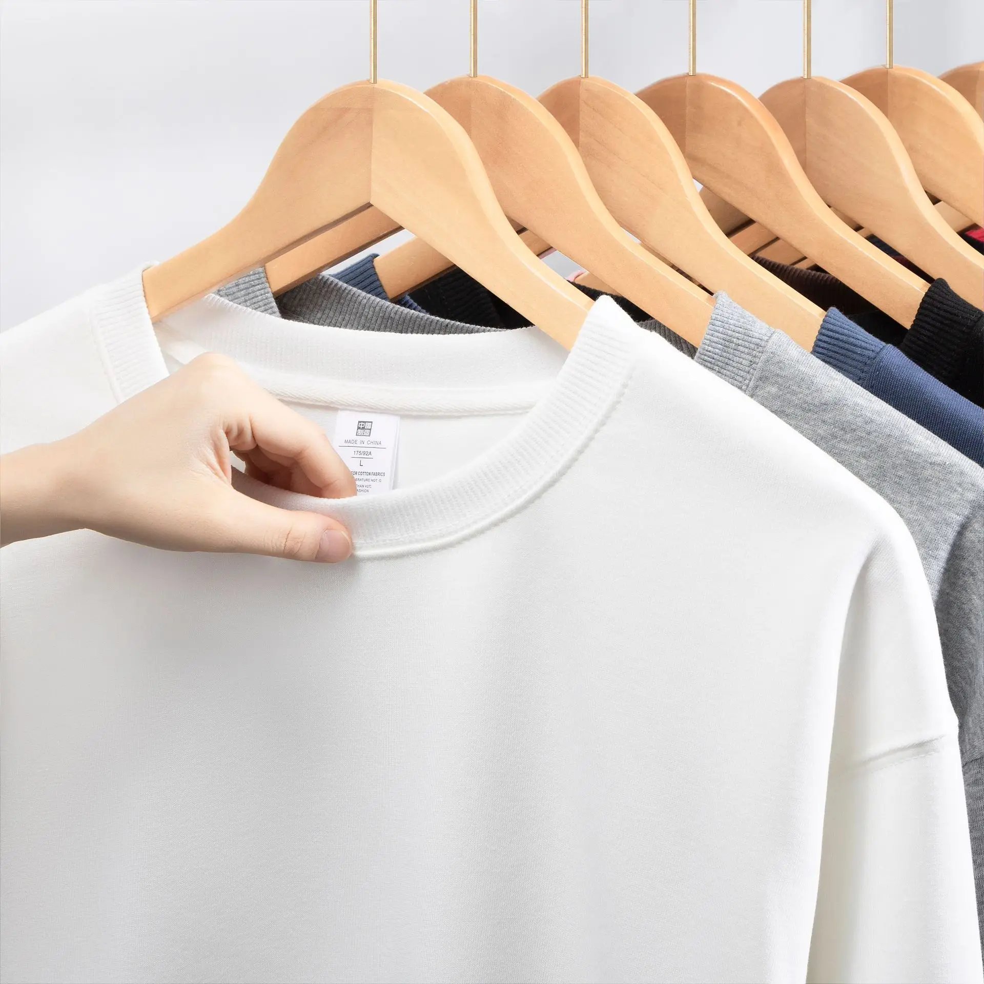 Heavy Loose Solid Color Men's Sweatshirts Crew Neck Mixed Cotton Double-sided O-neck Men Sweatshirts Casual Long Sleeves