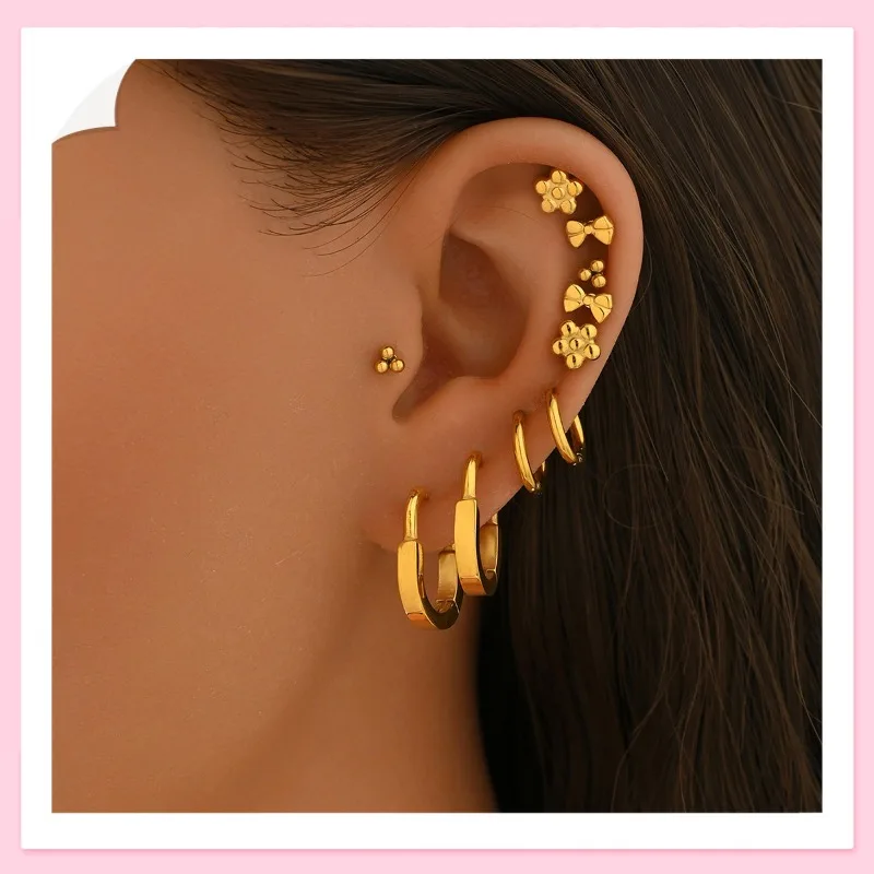 

Набор серег из титановой стали с цветочным бантом, нишевый дизайн, множество серег для проколотых ушей, стиль «Королевская сестра» с изысканным дизайном