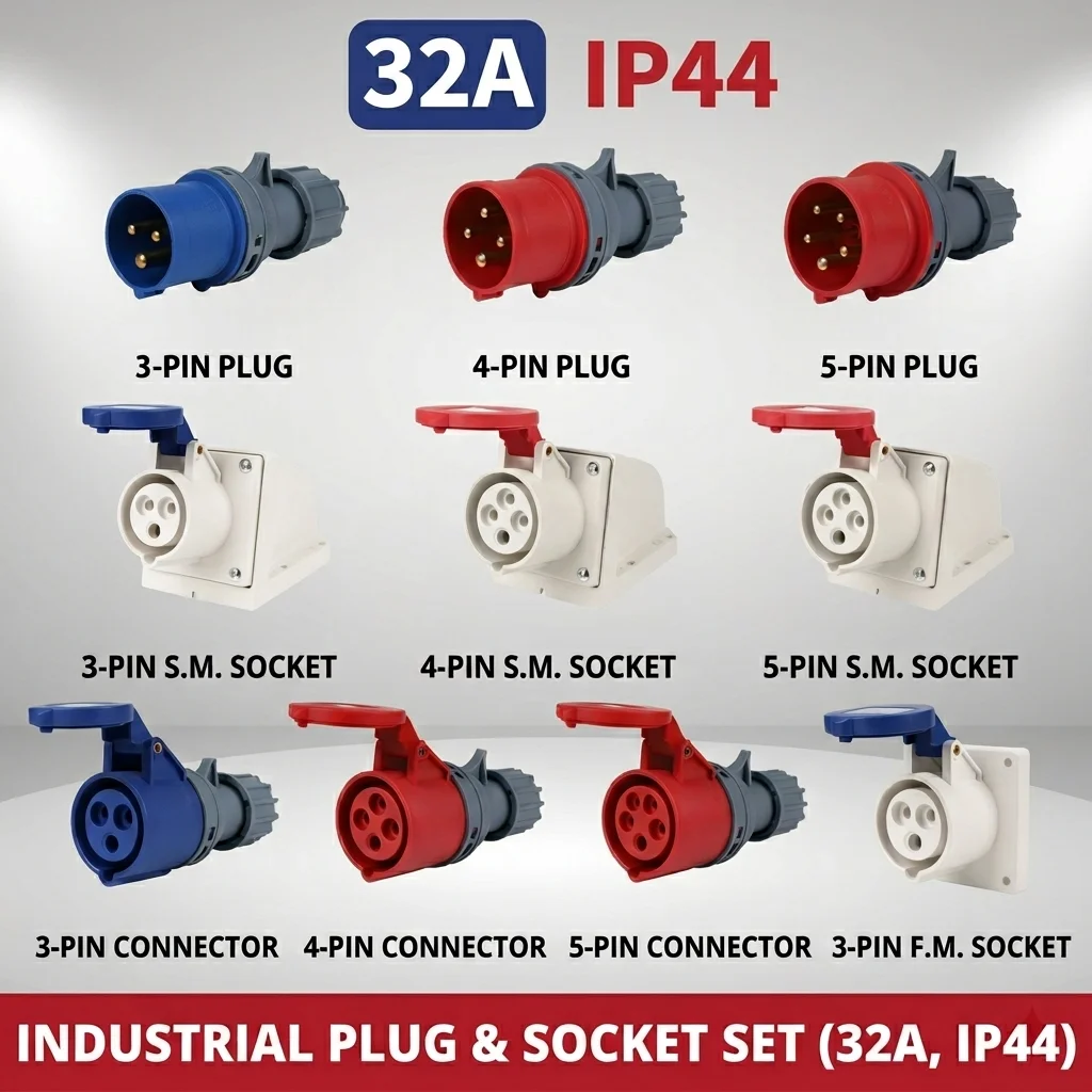 

32A IP44 Industrial Plug and Socket Connector 3/4/5 Pin 220V 380V 415V Waterproof Male Female Surface Flush Mount Electrical Set