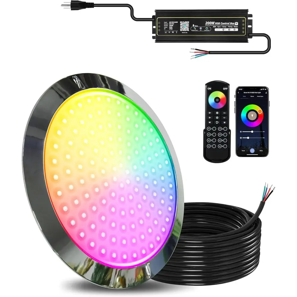 

P9 10Inch Pool Light with 2-in-1 Controller & Transormer, 120W 120V 50T Cord PC Csion-Resistant LED Underwater Pool Lights or In