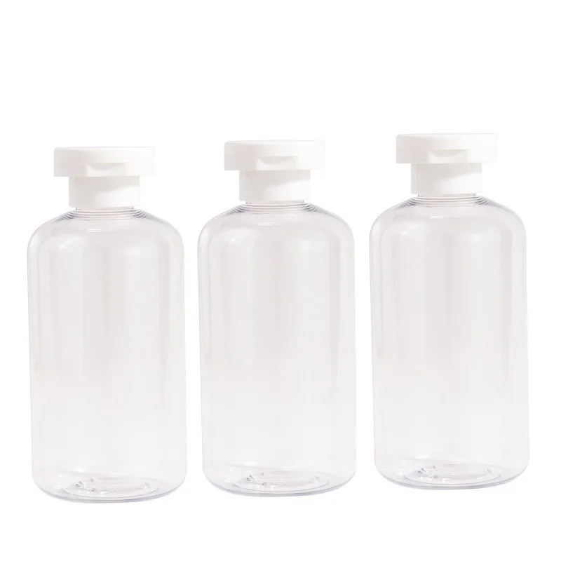 

12pcs Transparent Plastic Bottle Flip Lid White Cosmetic Lotion Refillable 200ml 260ml 300ml 500ml Empty Toner Bottles