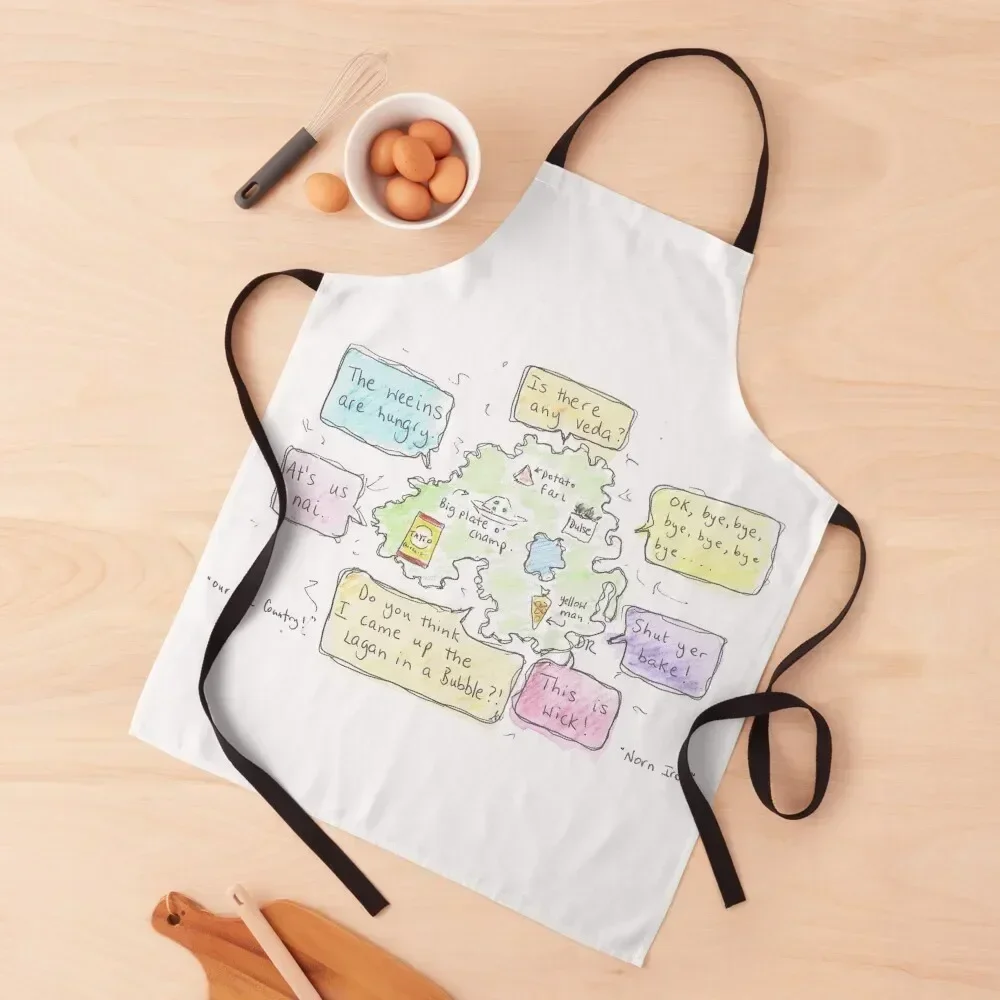 

Northern Ireland funny sayings and food illustration Apron Ladies Bib For Kitchen Kitchen Front Apron