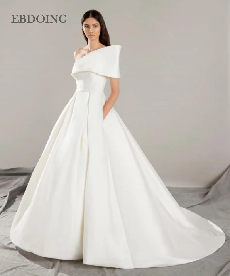 

Новейшие свадебные платья трапециевидной формы из атласа, элегантные на одно плечо с заниженной по индивидуальному заказу Vestidos De Novias