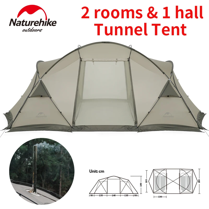 

Naturehike Tunnel Dome Tent for 2-4 Person Family Outdoor Camping Windproof Double Layers 4 Season With Chimney Tarp Lightweight