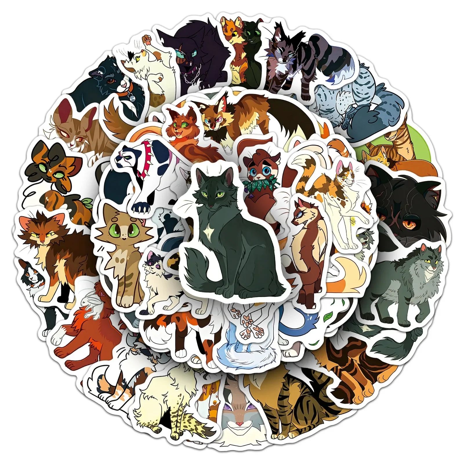 50PCS Cat Warrior Anime Cartoon Sticker DIY Diary Laptop Phone Water Cup Guitar Luggage Skateboard Graffiti Fun for Kid