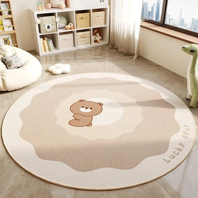 Area Rug Adorable Panda Circular Print Carpet for Children's Area for Living Room and Bedroom with Anti-Slip Floor Pad on Chair