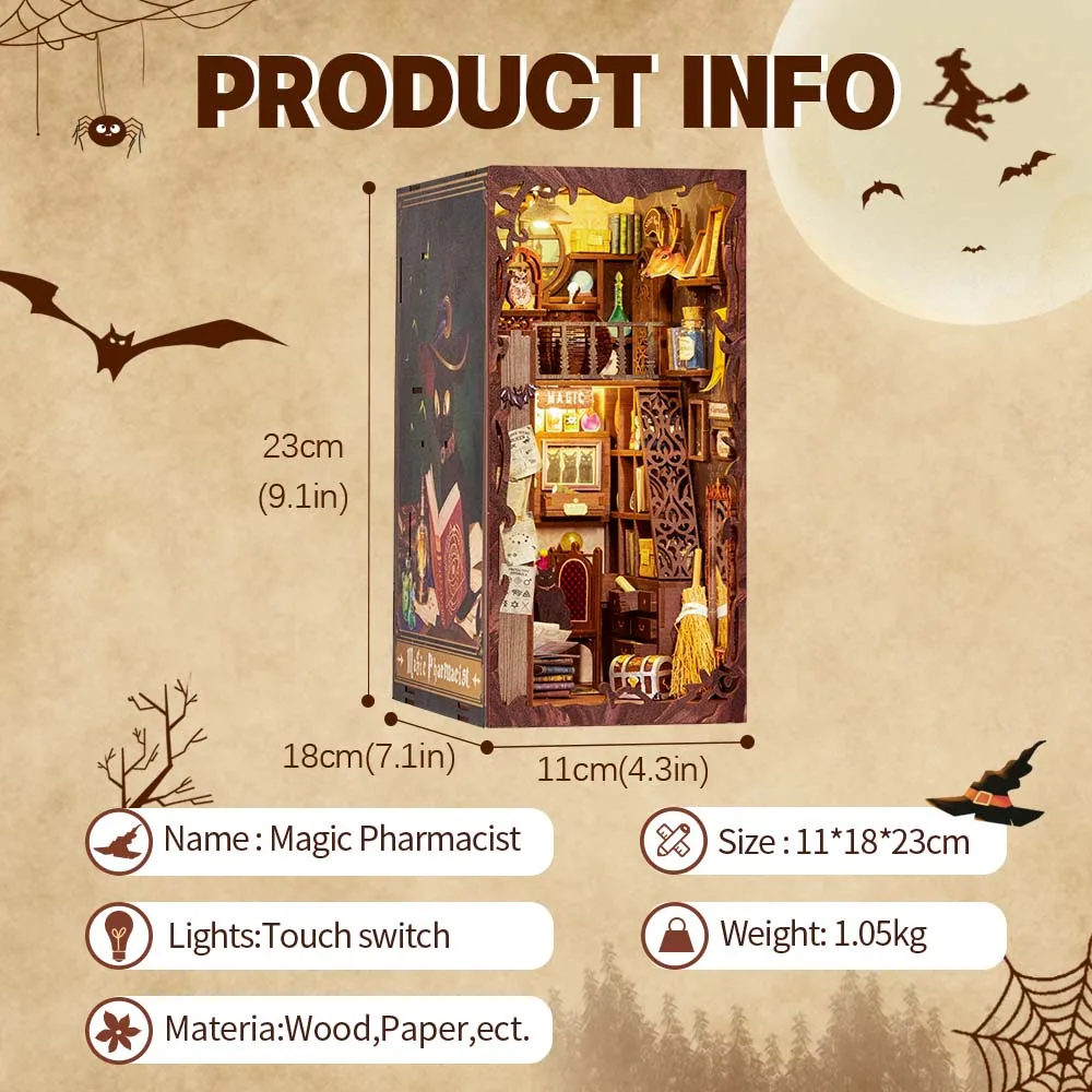 CUTEBEE Book Nook Kit  DIY Miniature House DIY Book Nook Touch Lights with Furniture for Christmas Gifts (Magic Pharmacist )