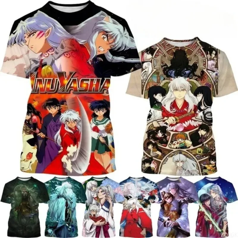 الصيف أنيمي إينوياشا ثلاثية الأبعاد الطباعة شخصية تي شيرت الرجال والنساء اليابانية Harajuku نمط عادية الجولة الرقبة قصيرة الأكمام