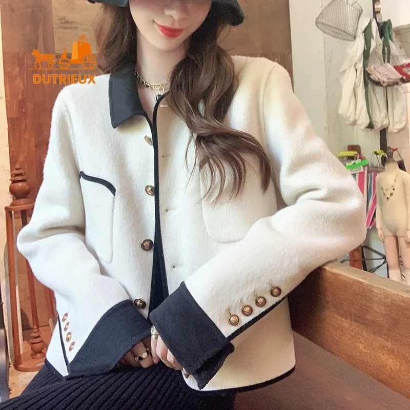 New Winter Women's Coat, High-quality Double-faced Wool Elegant Temperament Lapel Short Top Loose Coat Cashmere Travel Jacket